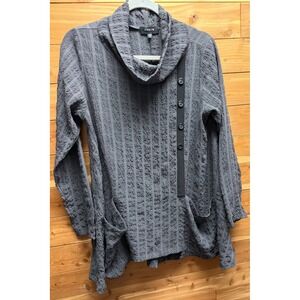 Jason Womens Charcoal Gray Textured Cowl Neck Tunic Top Button Detail Small